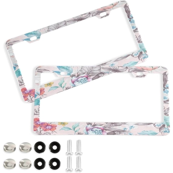 Coolnut Vintage Flowers License Plate Frame 2 Pack 2 Holes Car Aluminum License Plate Holder Automotive Parts Decoration Universal with Screw Caps Cover