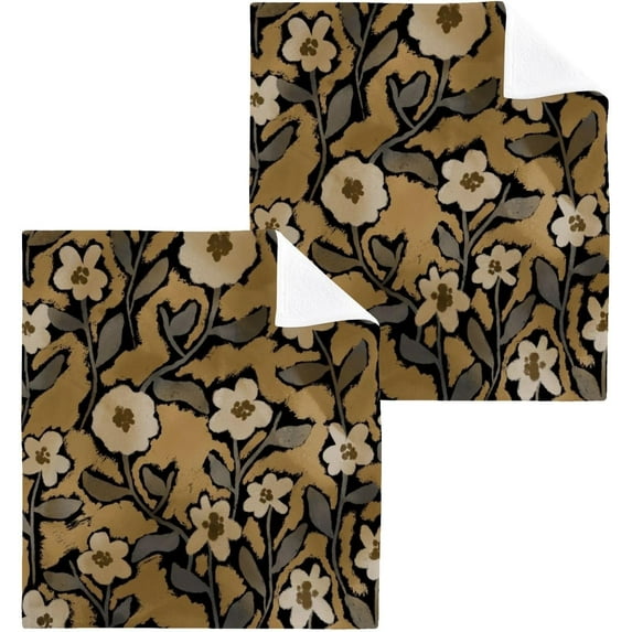 Coolnut Vintage Flowers Wash Cloth Set of 2, 12 x 12 Inch Cotton Baby Washcloths Highly Absorbent and Soft Feel Fingertip Towels Face Towels for Bathroom, Gym, Spa Washcloth Gift