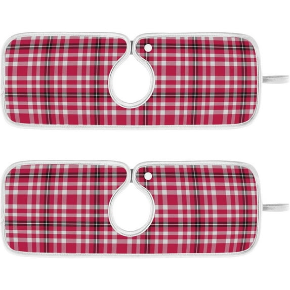 Coolnut Vintage Pink Plaid Kitchen Sink Splash Guard 2 Packs Faucet Absorbent Mats Classical Xmas Check Faucet Handle Drip Catcher Quickly Drying Mat for Kitchen Counter Bathroom, 23.6"x5.5"
