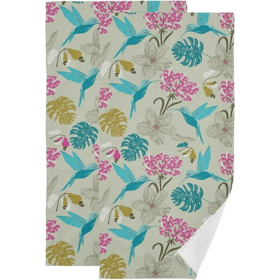 Coolnut Vintage Spring Hummingbird Hand Towels 2 PCS, Retro Flower Leave Kitchen Towel Ultra Soft and Highly Absorbent,Decorative Fingertip Face Towel for Bathroom Hotel, 28.3"x14.4"