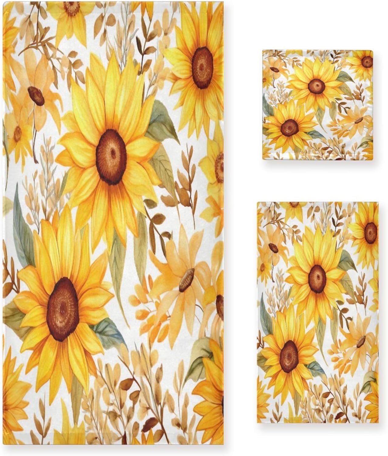 Quera Hand Towel Set Of 2 – Yellow Sunflower Design, 100% Cotton, 14x30 Inches – Spring Summer Bathroom & Kitchen Towels