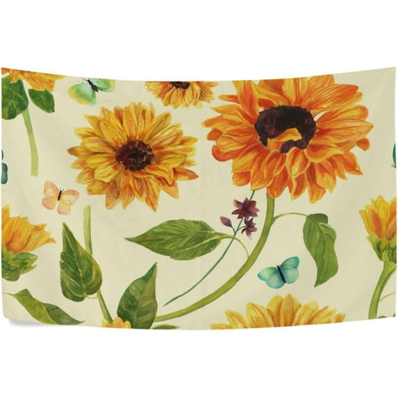 Coolnut Vintage Sunflower Tapestry Washable Polyester Art Wall Hanging Blanket for Living Room Bedroom Dorm Party, 60 x 51 Inch Home Decor Gifts