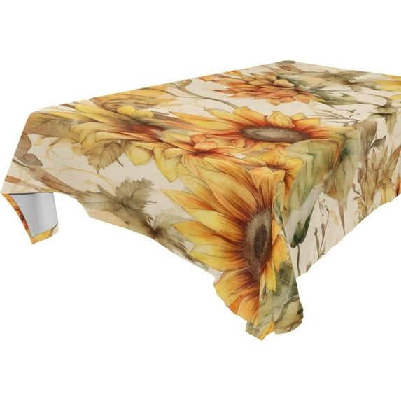 Coolnut Vintage Sunflowers Fabric Square Tablecloth - Waterproof and Wrinkle-Resistant Table Cloth 54x54 Inch Table Cover for Indoor & Outdoor Dining House Decor
