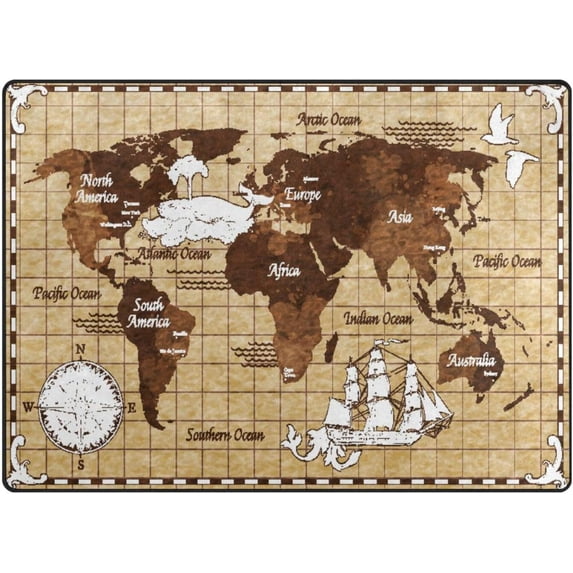 Coolnut Vintage World Map Non-Slip Runner Rug Washable Soft Absorbent Living Room Rugs for Bedroom 80x58 Inches Home Decor