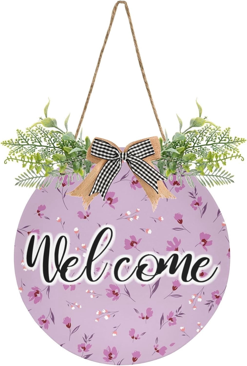 Welcome Violet Coolnut Violet and Pink Flowers Front Door Round, Hanging Welcome Sign ...