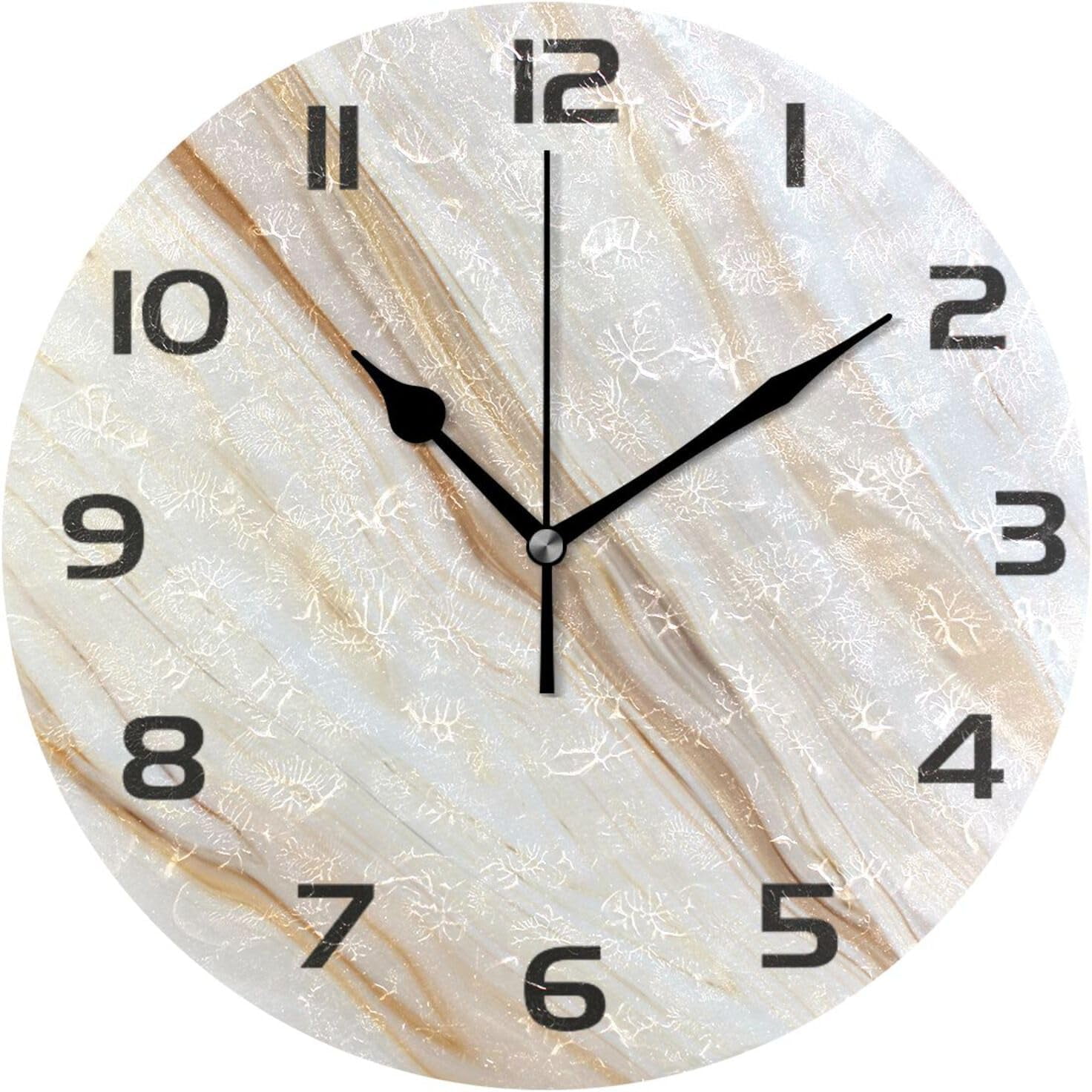 Coolnut Wall Clock Beige Marble 10 Inch Silent Non Ticking Quality ...