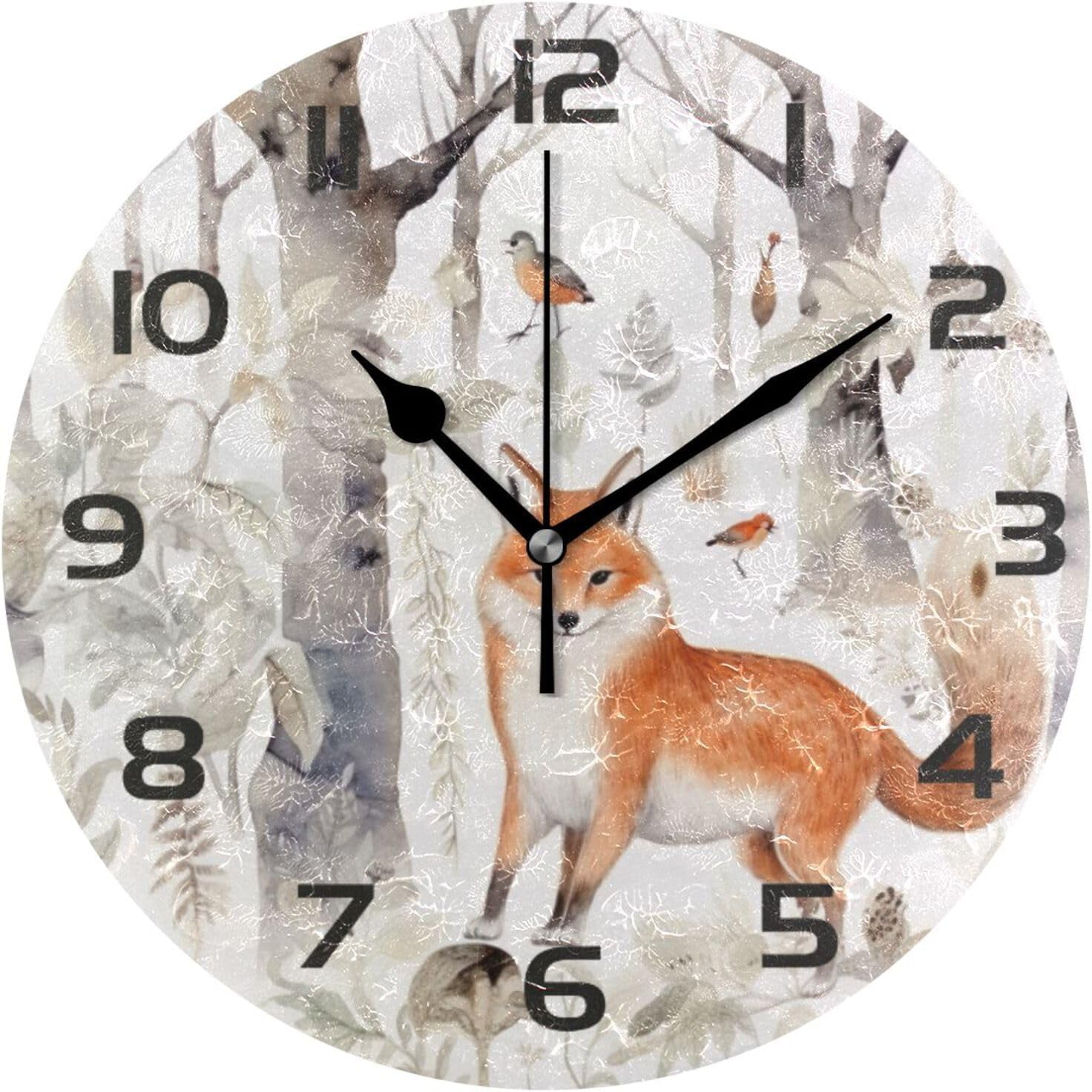 Coolnut Wall Clock Cute Forest Fox 10 Inch Silent Non Ticking Quality ...