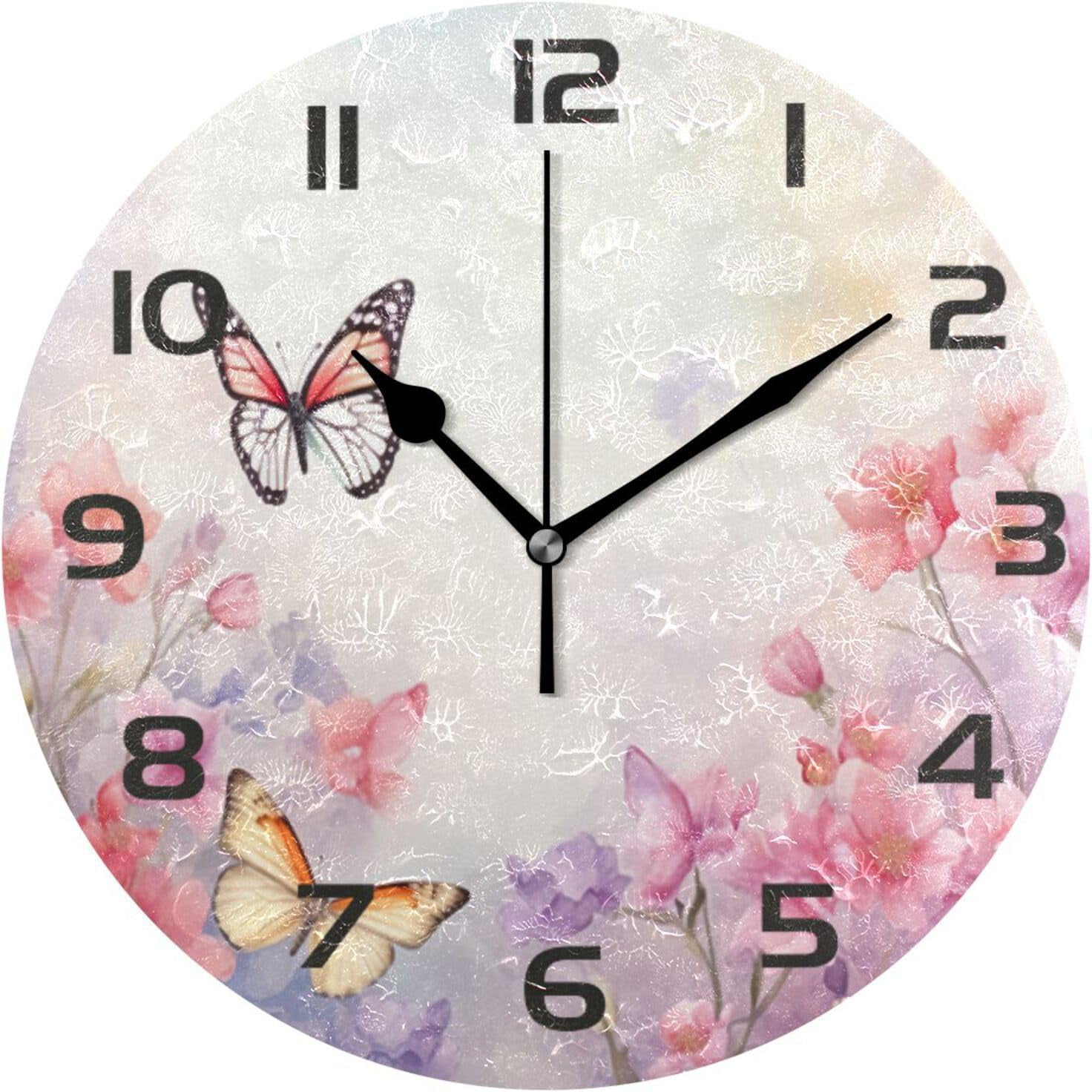 Coolnut Wall Clock Pastel Butterflies 10 Inch Silent Non Ticking ...