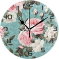 thumbnail image 1 of Coolnut Wall Clock Pink White Roses 10 Inch Silent Non Ticking Quality Quartz Battery Operated Digital Round Easy to Read for Home Office Kitchen Home Decor, 1 of 7