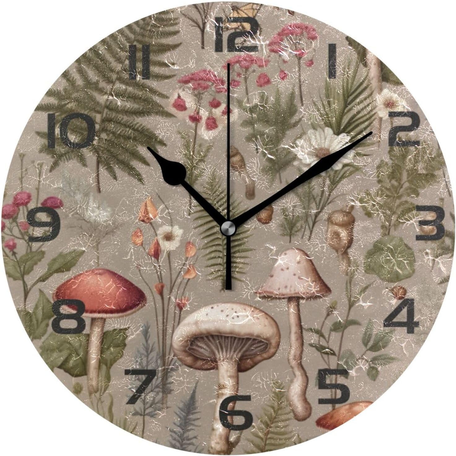Coolnut Wall Clock Plants & Mushrooms 10 Inch Silent Non Ticking ...