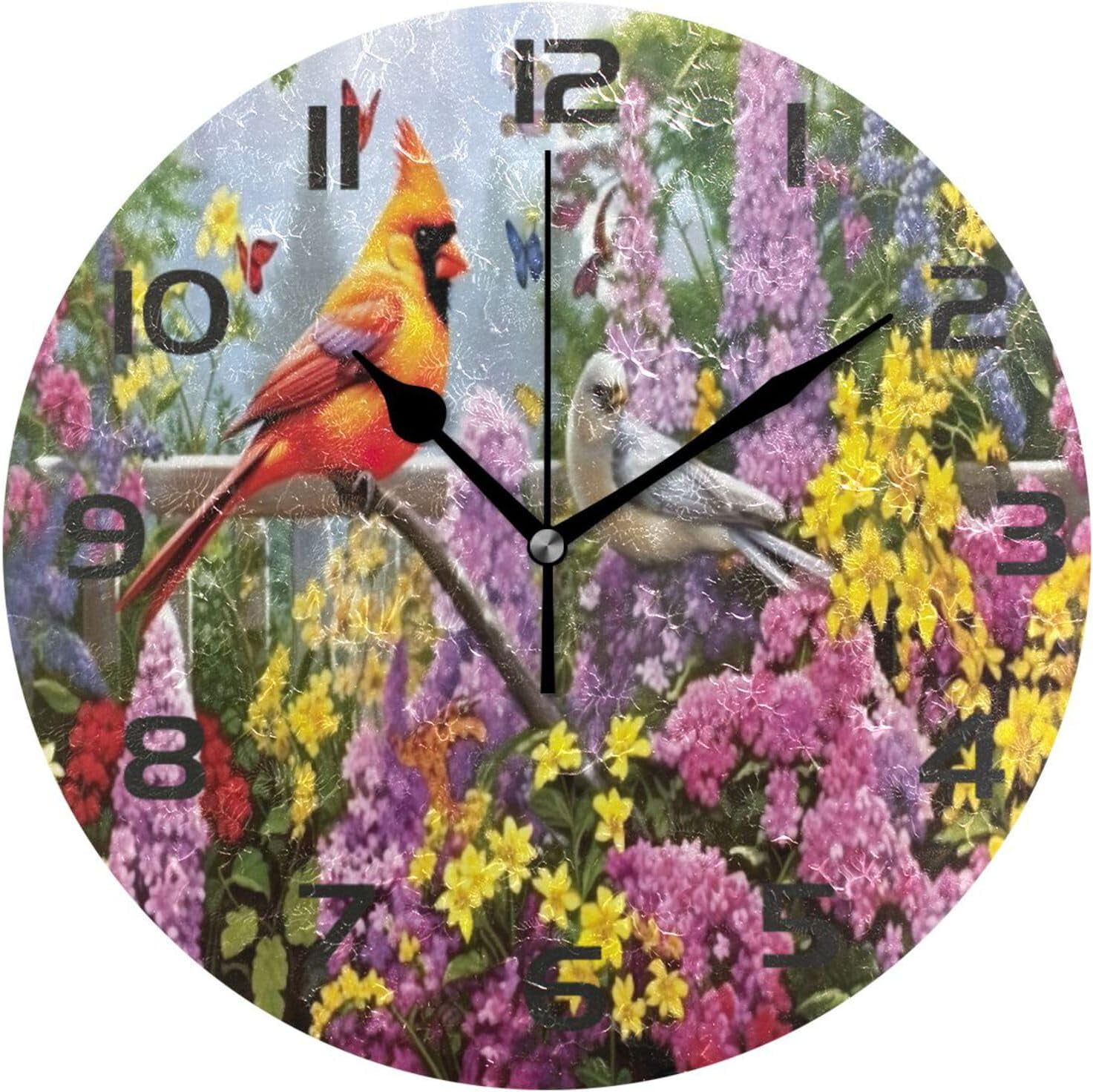 Coolnut Wall Clock Red Bird Flower 10 Inch Silent Non Ticking Quality ...