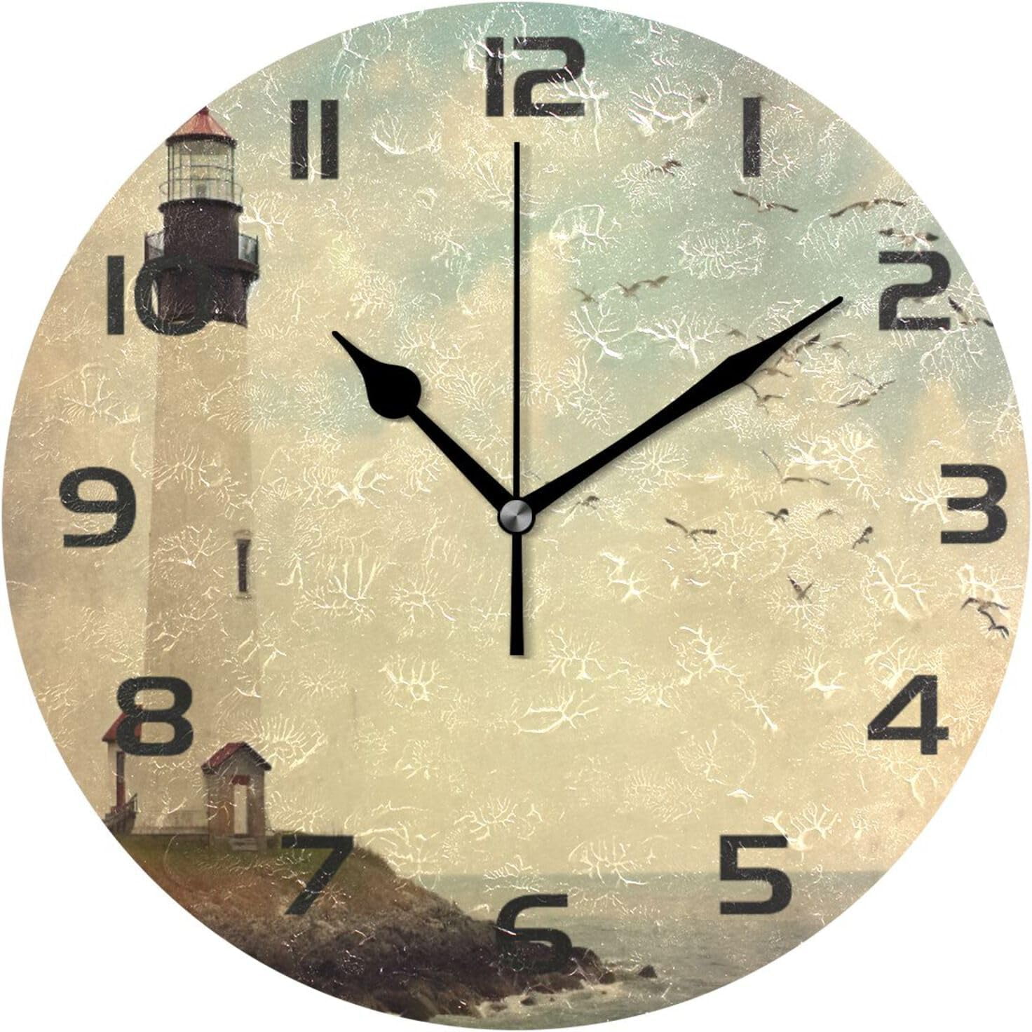 Coolnut Wall Clock Vintage Lightghouse 10 Inch Silent Non Ticking ...