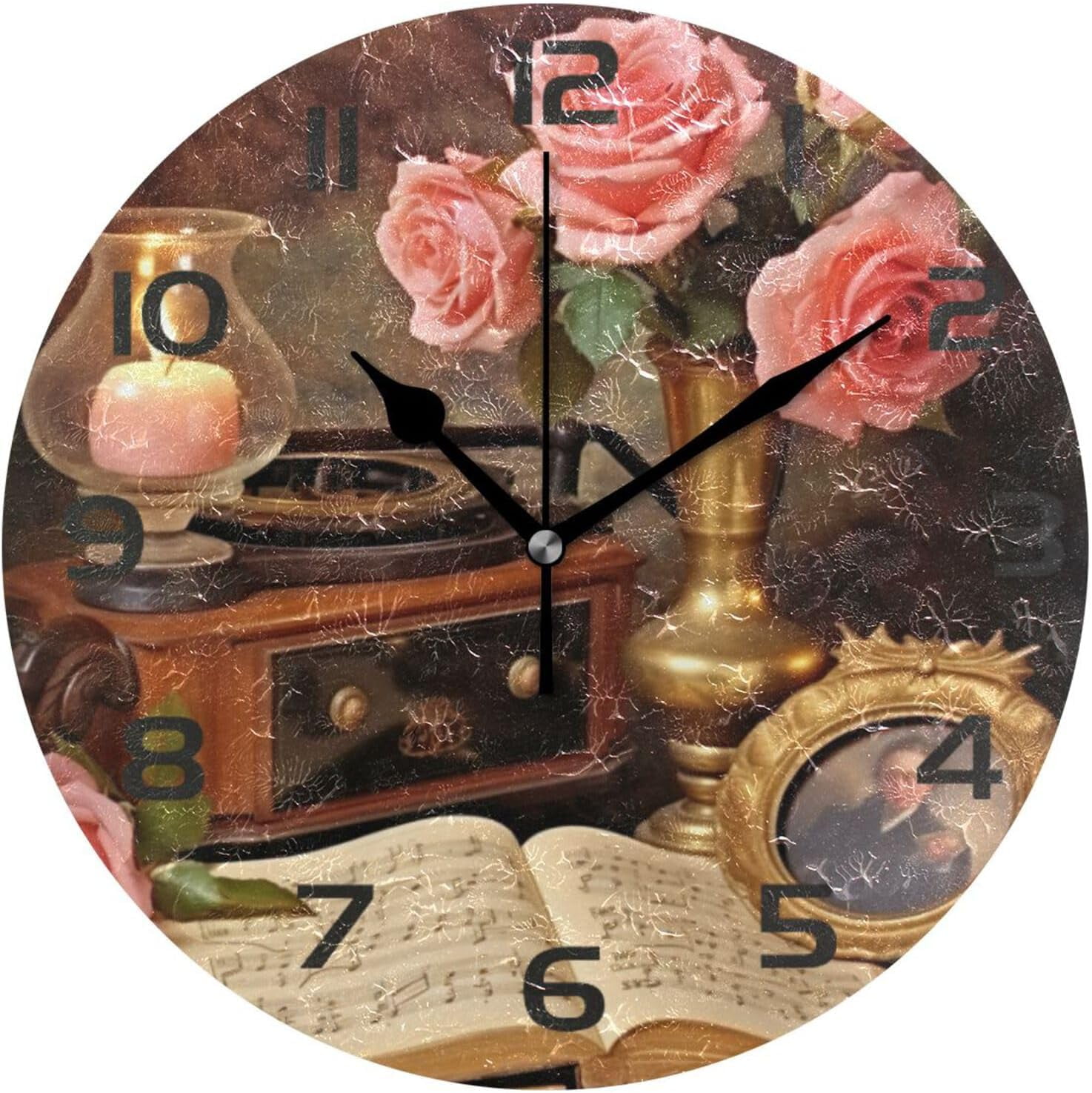 Coolnut Wall Clock Vintage Music Rose 10 Inch Silent Non Ticking ...