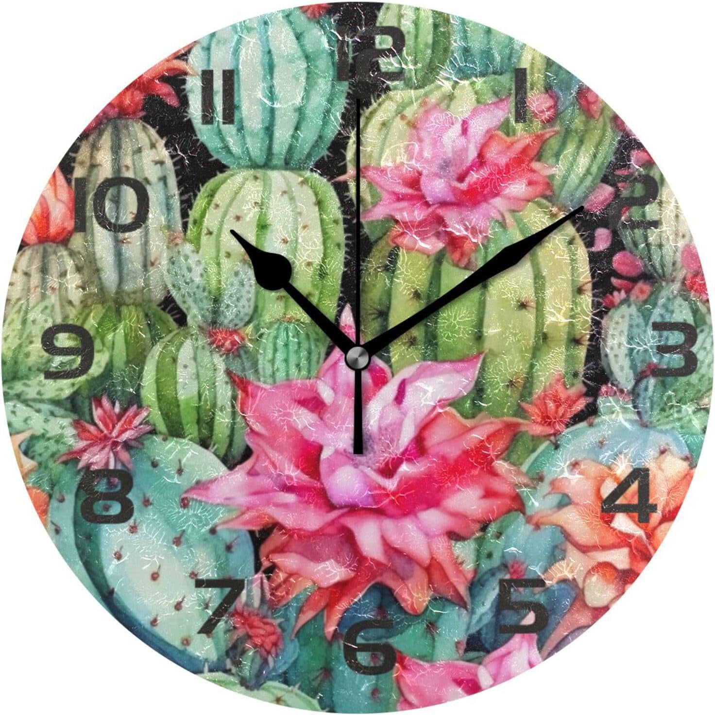 Coolnut Wall Clock Watercolor Cactus 10 Inch Silent Non Ticking Quality ...