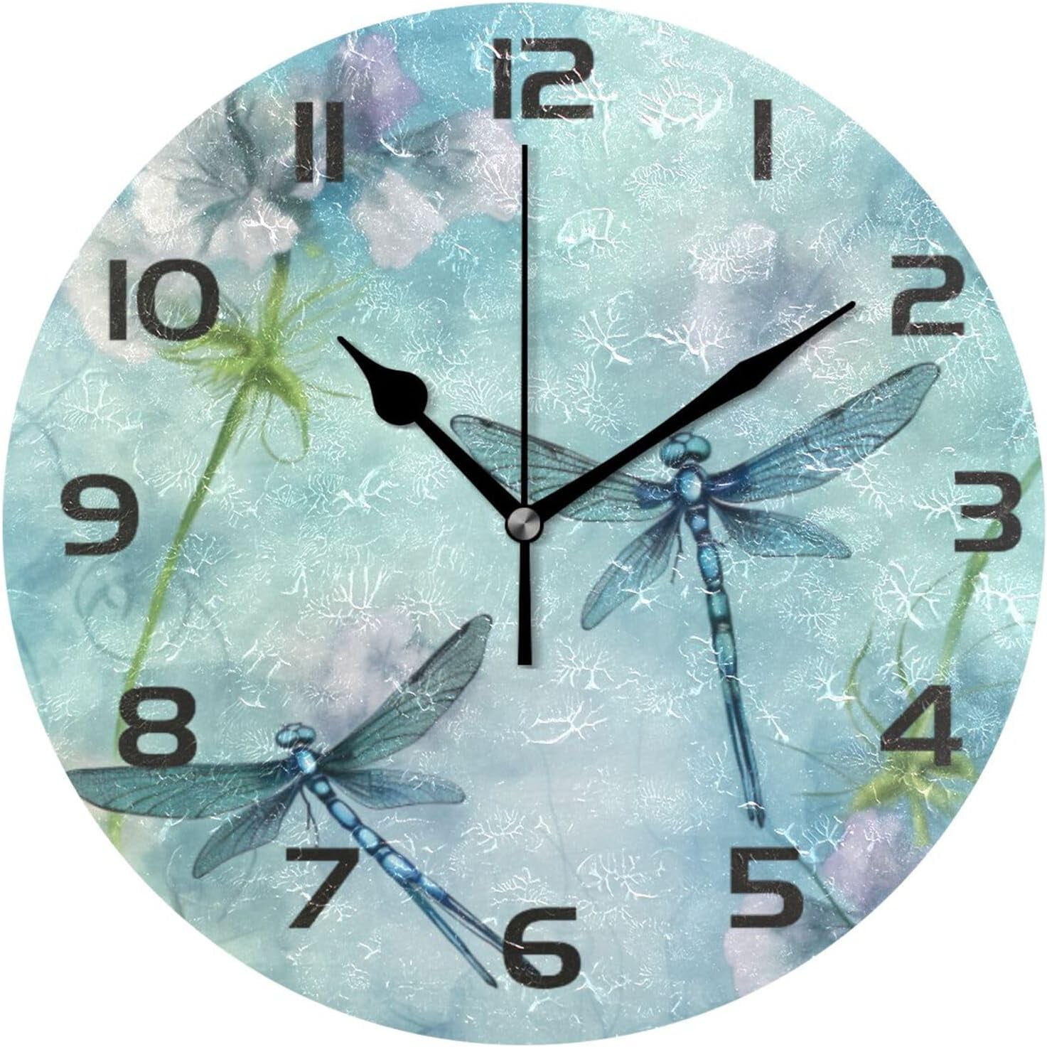 Coolnut Wall Clock Watercolor Dragonflies 10 Inch Silent Non Ticking ...