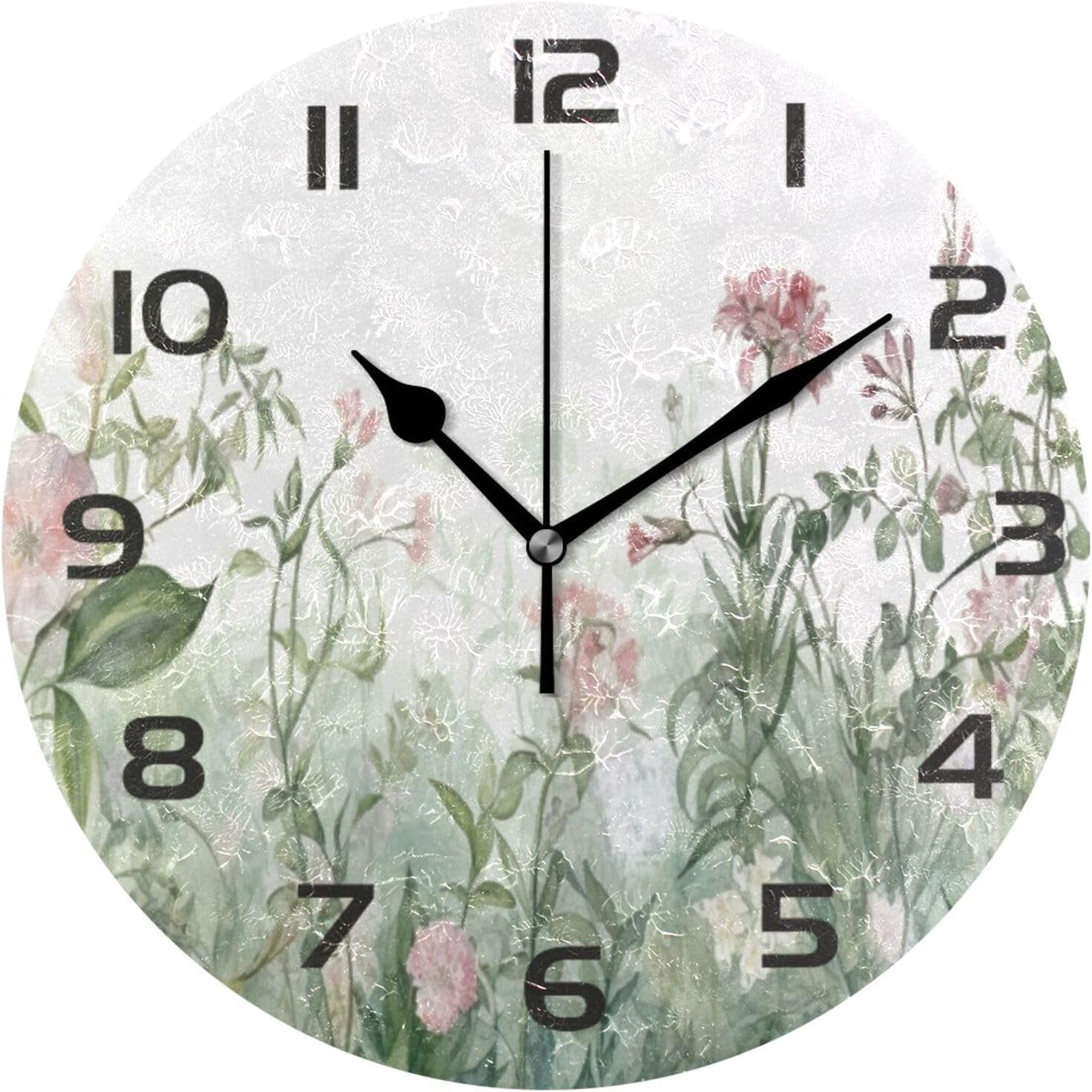 Coolnut Wall Clock Watercolor Flowers 10 Inch Silent Non Ticking ...