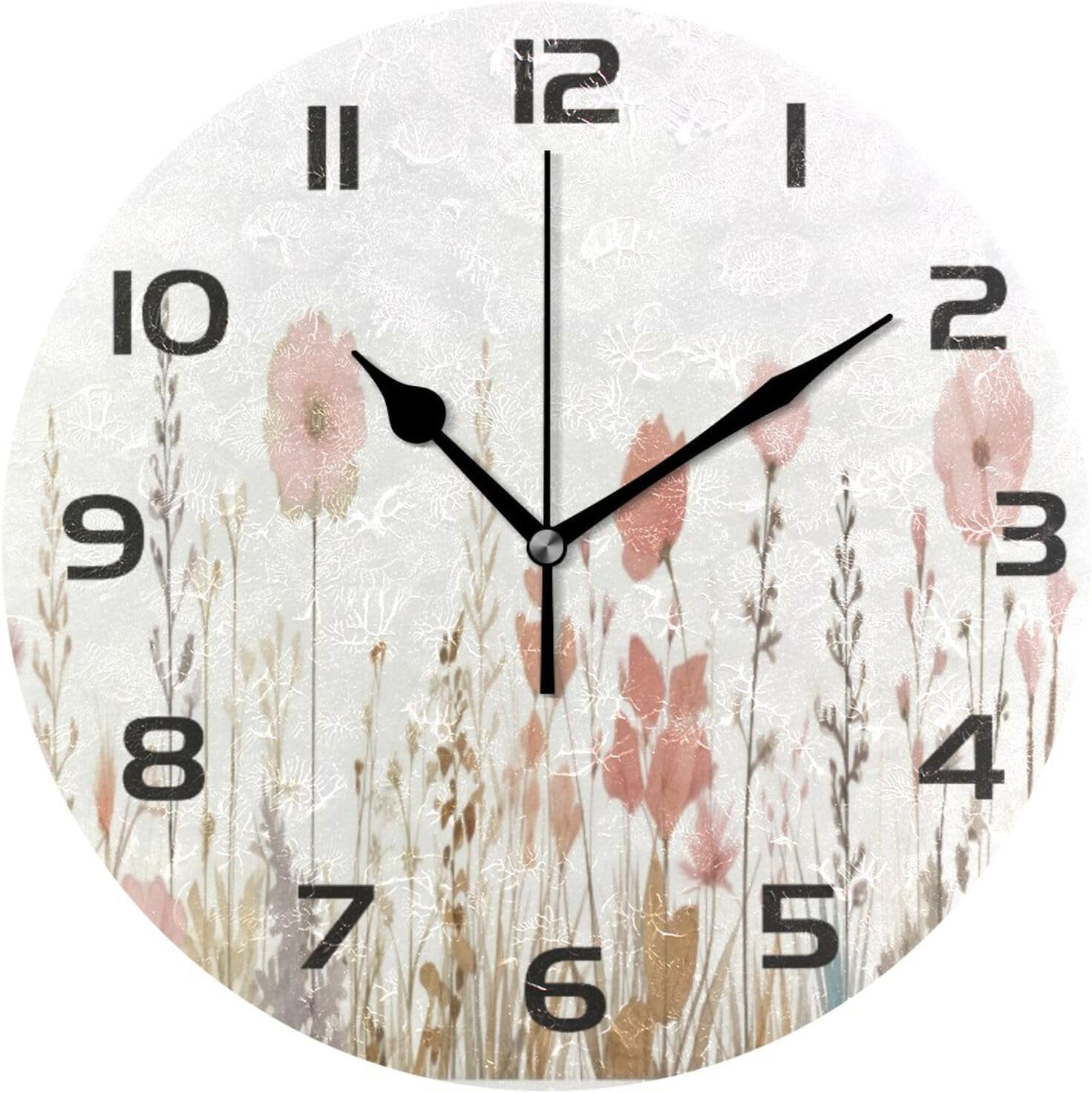 Coolnut Wall Clock Watercolor Flowers 10 Inch Silent Non Ticking ...