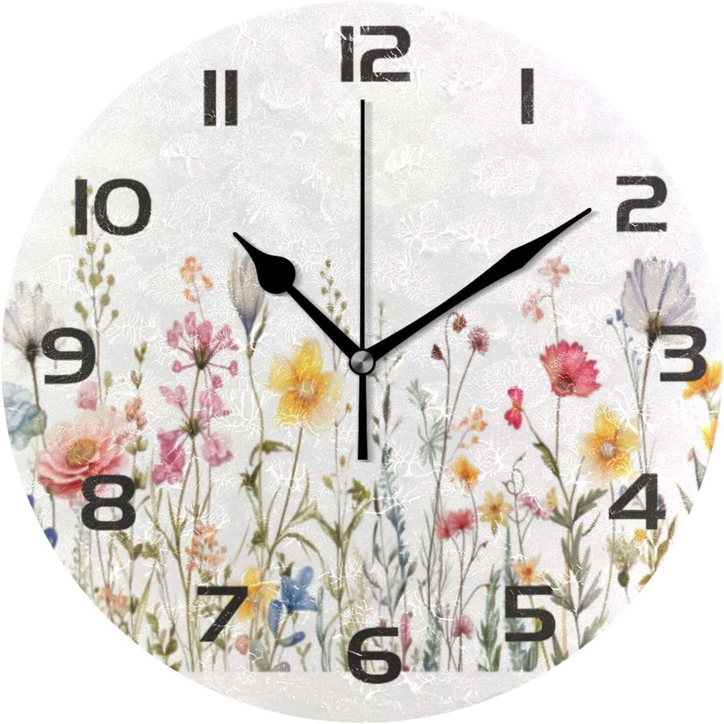 Coolnut Wall Clock Watercolor Flowers Butterflies 10 Inch Silent Non ...