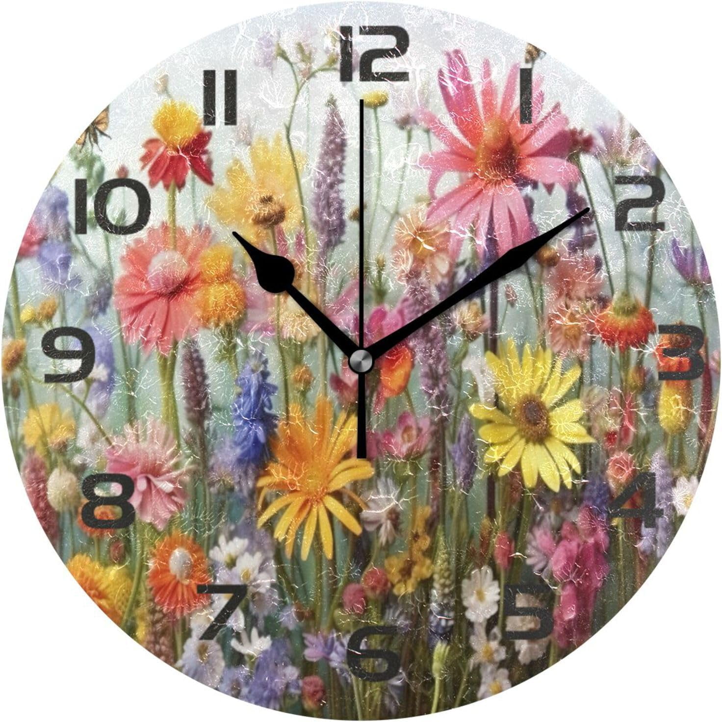 Coolnut Wall Clock Wildflowers 10 Inch Silent Non Ticking Quality ...