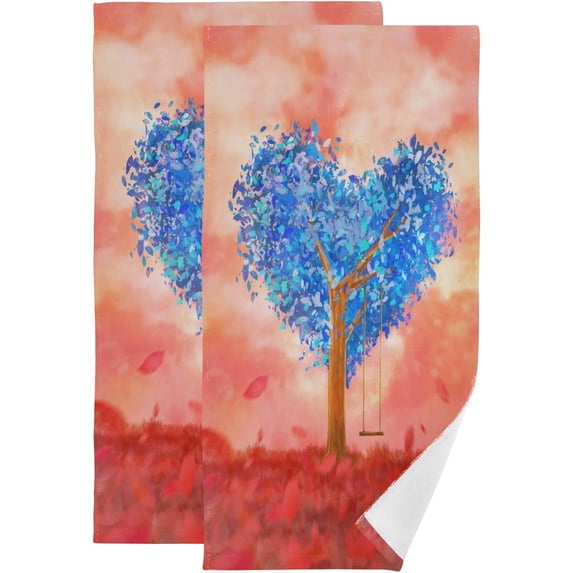 Coolnut Watercolor Blue Heart Tree Hand Towels 2 PCS, Love Valentine Kitchen Towel Ultra Soft and Highly Absorbent,Decorative Fingertip Face Towel for Bathroom Hotel, 28.3"x 14.4"