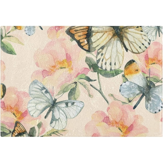Coolnut Watercolor Butterfly Flowers High Absorbent U-Shaped Contour Toilet Rugs Machine Washable,24"x20"
