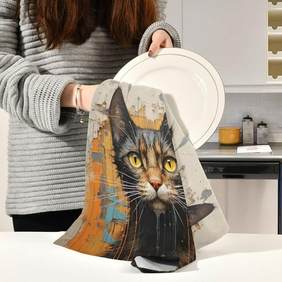 Coolnut Watercolor Cat Kitchen Towels, 18 x 28 Inch Super Soft and Absorbent Dish Cloths for Washing Dishes, 4 PCS Reusable Multi-Purpose Microfiber Hand Towels for Kitchen