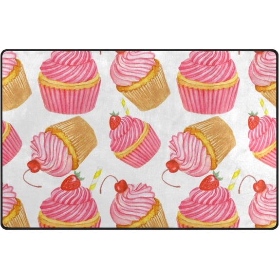 Coolnut Watercolor Cupcakes Area Rug Pad 60 x 39 inch (5'x 3'3"), 100% Light Weight Polyester Fabric Floor Mat for Living Room Bedroom