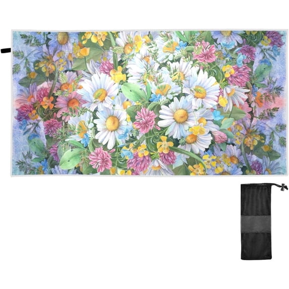 Coolnut Watercolor Daisies Beach Towel Fast Drying Camping Towels Sand Free Beach Blanket Soft Absorbent Travel Sport Towel for Gym Bath Shower Swimming 30" x 60" Washcloth Gift
