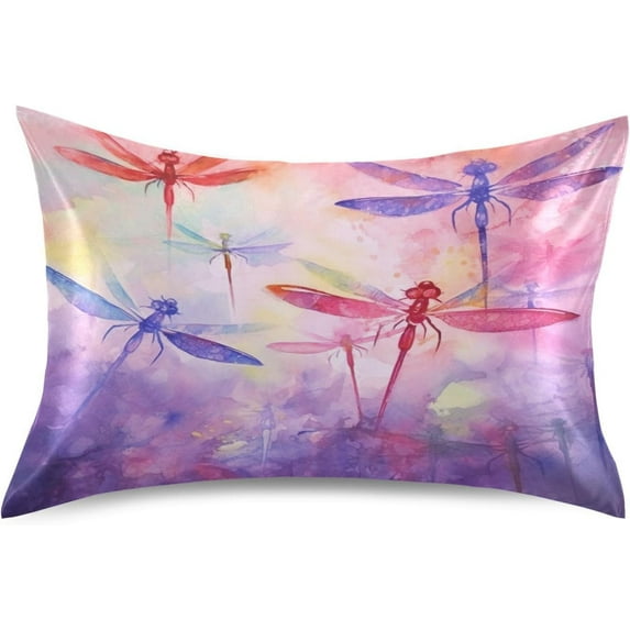 Coolnut Watercolor Dragonflies Satin Pillowcase for Hair and Skin Silk Pillowcase Soft Sleeping Pillow Covers Smooth Cooling Pillowcase with Envelope Closure Size 20x30 in Home Decor Gifts