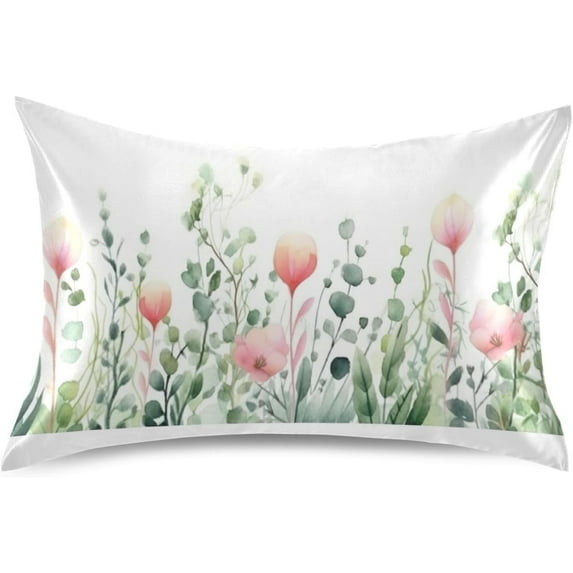 Coolnut Watercolor Flowers Butterflies Satin Pillowcase for Hair and Skin Silk Pillowcase Soft Pillow Covers Smooth Cooling Pillowcase with Envelope Closure Size 20x26 In Home Decor Gifts