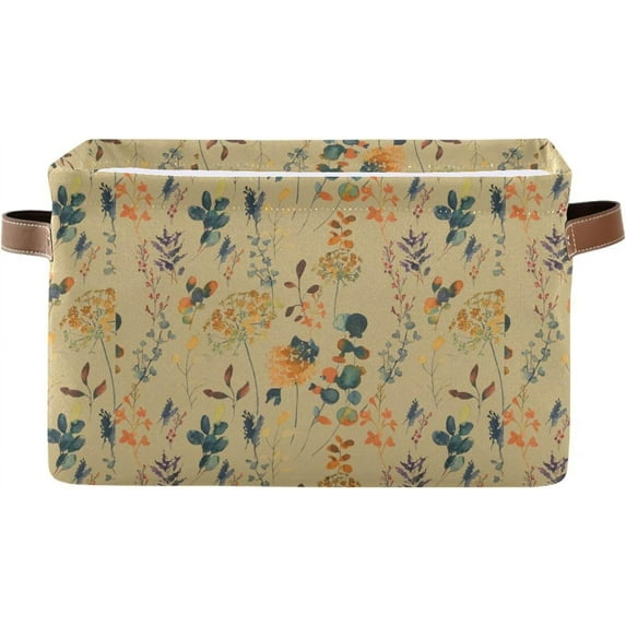 Coolnut Watercolor Flowers Foldable Canvas Storage Bin, Sturdy Fabric Storage Basket with Handles, Storage Cube Box for Organizing Shelf Nursery Toy Closet 1PCS#1112 Home Decor