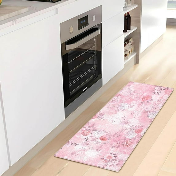 Coolnut Watercolor Flowers Pink Soft Runner Rug, Washable Non-Slip Room Rug, Hallway Rug Runner for Entryway,Hallway,Bathroom,and Kitchen,39x20In