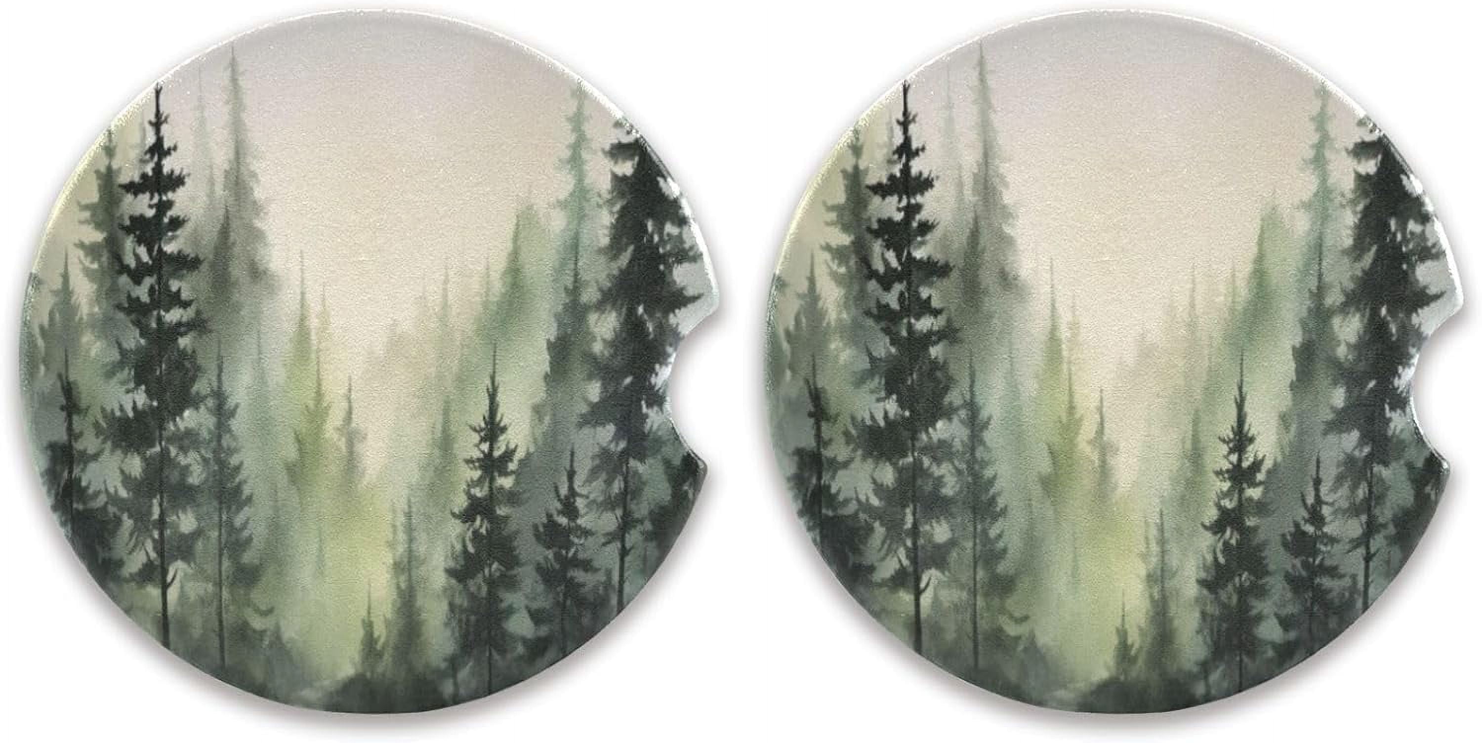 Coolnut Watercolor Forest Car Coasters 2 Pack Drinks Absorbent Ceramic