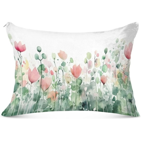 Coolnut Watercolor Green Plants Plush Pillowcase, Luxury Soft King Pillow Case for Hair and Skin, Set Standard Size Pillow Covers with Zipper Closure, 20x40in Home Decor Gifts