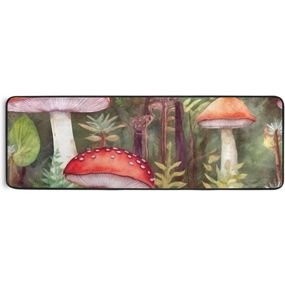 Coolnut Watercolor Mushroom Area Rug - 2' x 6' Washable Runner Rugs with Rubber Backing - Non Skid Floor Carpet for Indoor Living Room Hallway Kitchen Home Decor Gifts