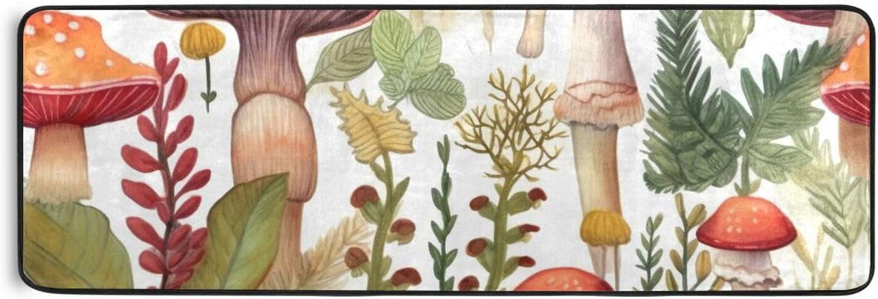 Coolnut Watercolor Mushrooms Area Rug 2' x 6' Washable Runner Rugs