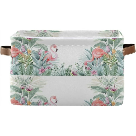 Coolnut Watercolor Palm Flamingo Foldable Canvas Storage Bin, Sturdy Fabric Storage Basket with Handles, Storage Cube Box for Organizing Shelf Nursery Toy Closet 1PCS#1172 Home Decor