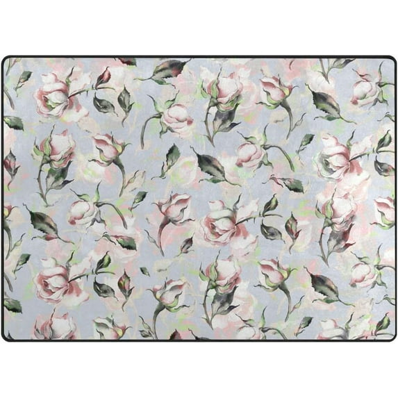 Coolnut Watercolor Pattern Tender Roses Lightweight Carpet Mats, 5'3" x 4' Area Soft Rugs, Floor Mat Rug Home Decoration for Kids Room Living Room, 63"x 48"
