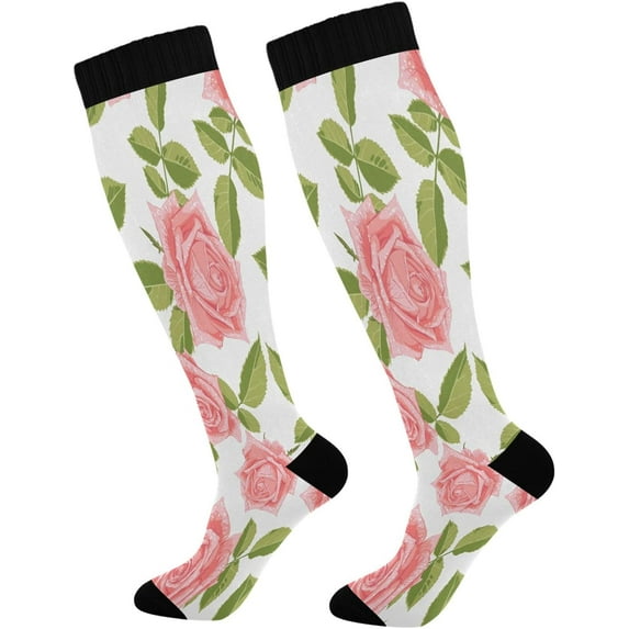 Coolnut Watercolor Pink Roses Compression Socks for Women&Men, Circulation-Best Support for Nurses,Running,Athletic-2 Pack