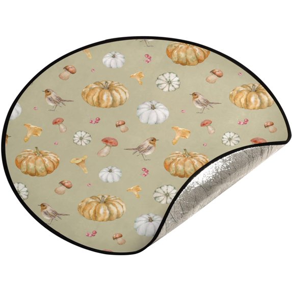 Coolnut Watercolor Pumpkin Birds Christmas Tree Mats Waterproof Tree Skirt, Autumn Fall Harvest Xmas Tree Stand Tray Mat Floor Protector Pad for Holiday Party Decoration, 28.3"