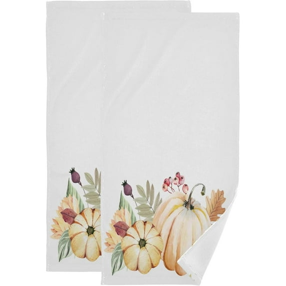 Coolnut Watercolor Pumpkin Harvest Hand Towels 2 PCS, Ultra Soft and Highly Absorbent, Fall Leaves Floral Decorative Fingertip Towel for Home, Bathroom, Kitchen, 28.3"x14.4"