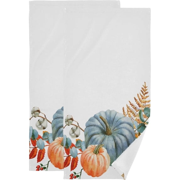 Coolnut Watercolor Pumpkins Leaves Hand Towels 2 PCS, Ultra Soft and Highly Absorbent, Fall Botanical Decorative Fingertip Towel for Home, Bathroom, Kitchen, 28.3"x14.4"