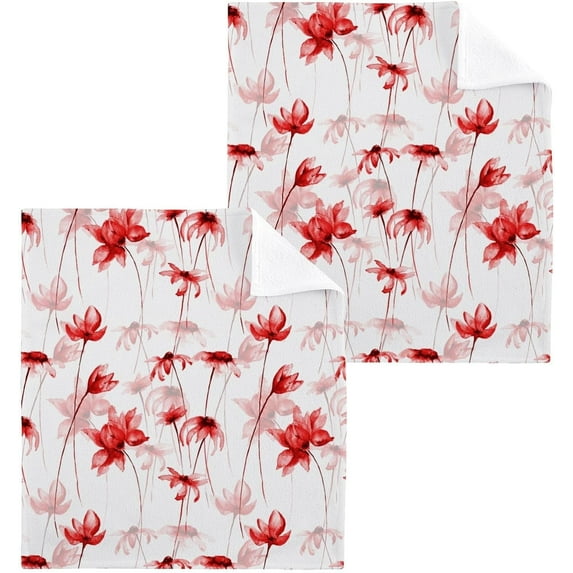 Coolnut Watercolor Red Flowers Wash Cloth Set of 2, 12 x 12 Inch Cotton Baby Washcloths Highly Absorbent and Soft Feel Fingertip Towels Face Towels for Bathroom, Gym, Spa Washcloth Gift