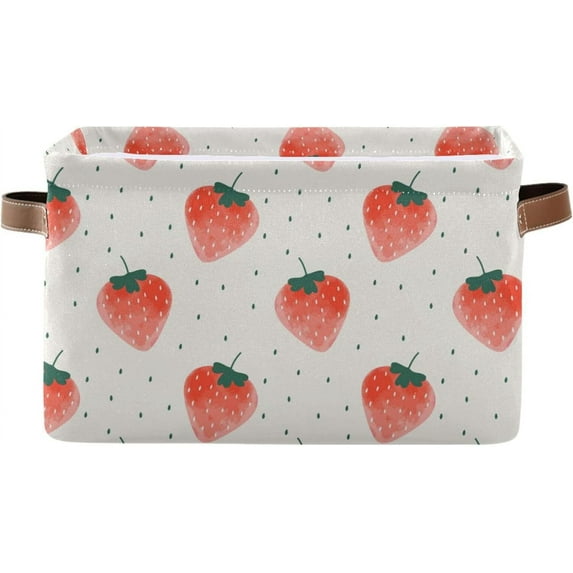 Coolnut Watercolor Strawberry Foldable Canvas Storage Bin, Sturdy Fabric Storage Basket with Handles, Storage Cube Box for Organizing Shelf Nursery Toy Closet 2PCS#1179 Home Decor