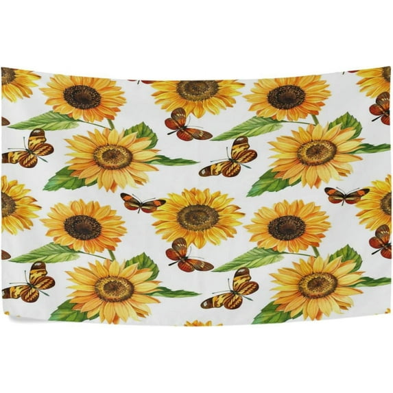 Coolnut Watercolor Sunflowers and Butterflies Tapestry Aesthetic Tapestry Wall Hanging 80" x 60" Inches Home Decor Gifts