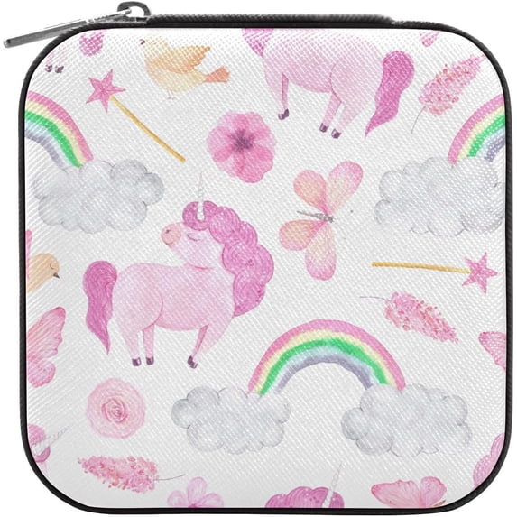 Coolnut Watercolor Unicorns Jewelry Box for Women Girls PU Leather Jewelry Organizer Portable Travel Jewelry Case for Small Ring Earring Necklace Women Gifts