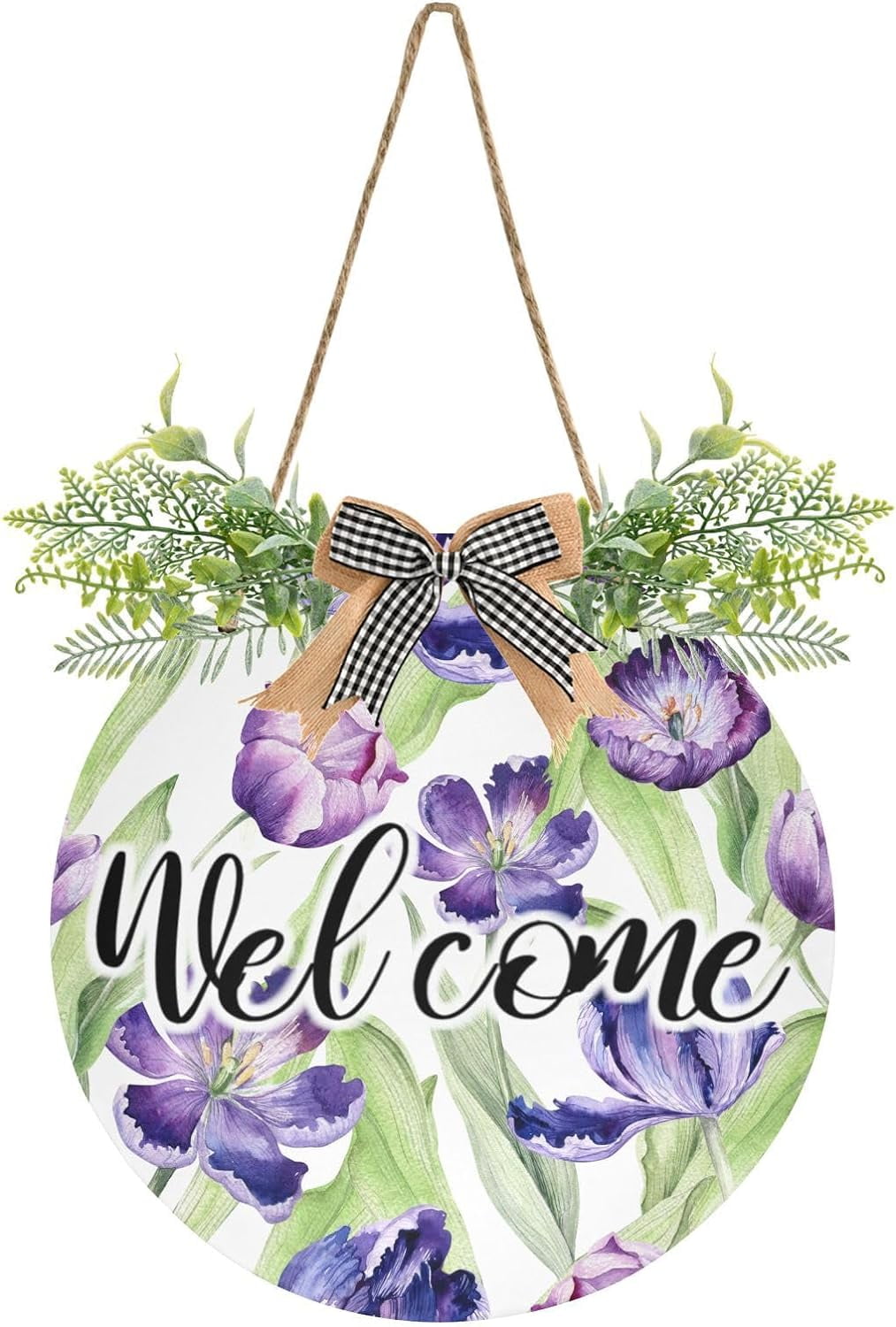 Welcome Violet Coolnut Watercolor Violet Flower Front Door Round, Hanging Welcome Sign ...