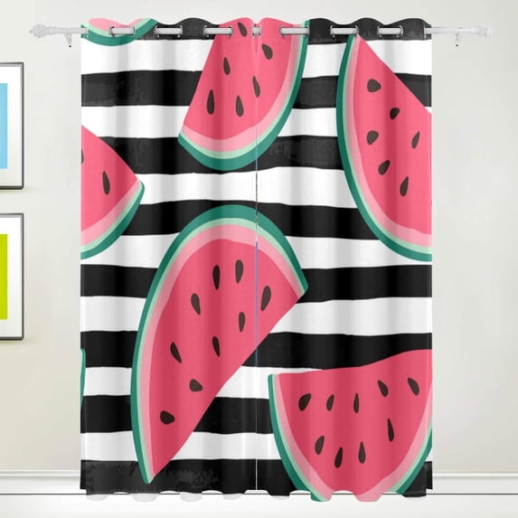 Coolnut Watermelon Black White Stripe Thermal Insulated Blackout Grommet Window Curtain Panels 84x55 inch Room Darkening Curtain Set 2 Panels for Living Room Bedroom