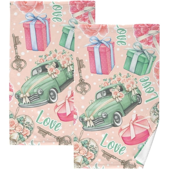 Coolnut Wedding Car Gifts Patterned Hand Towels 2 PCS, Cotton Bath Towel for Drying Face Hands Body Decorative Water Absorbent Lightweight Towels for Bathroom Ktichen Travel Gym, 16"x28"