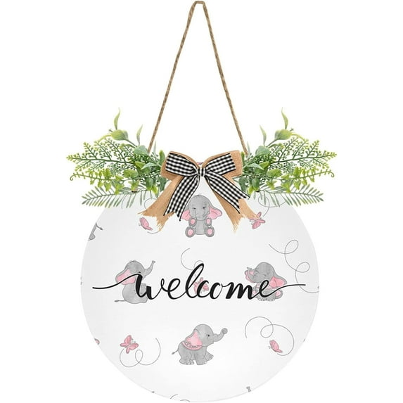 Coolnut Welcome Sign Hanging Plaque Sign Cute Cartoon Elephant Porch Wall Front Door Garden Home Welcome Hanging Sign, 12x12 in Home Decor